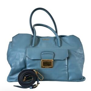 Miu Miu Sky Blue Tote with Gold Accent.